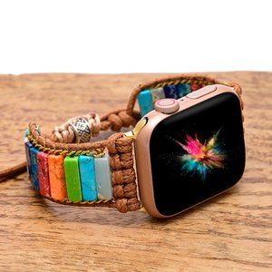 7 Chakra Natural Stone Braided Smartwatch Band Strap for Apple Watch 38 40 41 mm